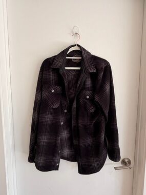 Black Plaid Button-Down Shirt Jacket - Women